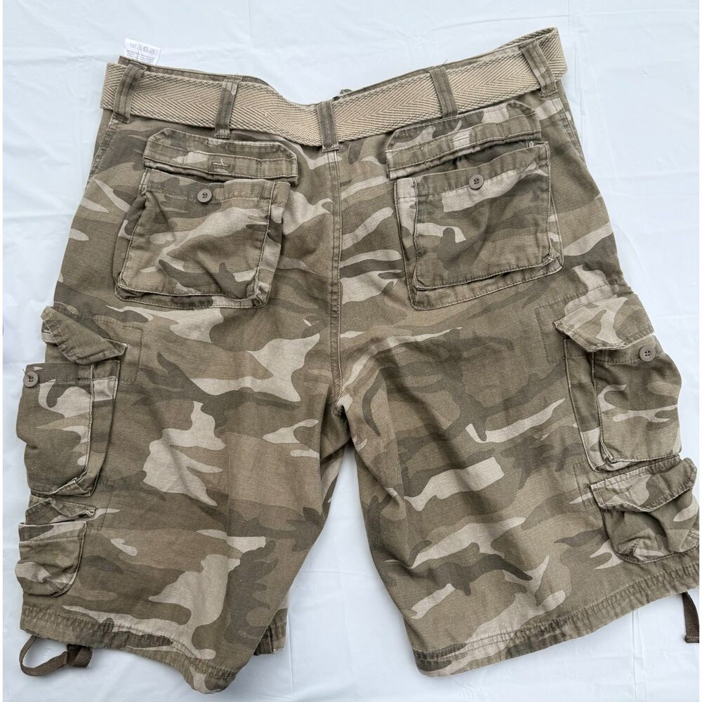 Lee Dungarees Camo Cargo Shorts 36 Utility Military Belted Y2K Belt Cotton